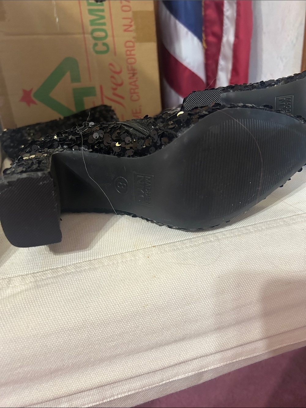 NYC Black Sequin Mid-Calf Block Heel Boots - Picture 4 of 6